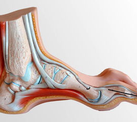 Skizze einer Jones OP mit Transposition der EHL Sehne auf das Metatarsale I in Verbindung mit einer Arthrodese des IP-Gelenks der Großzehe.
